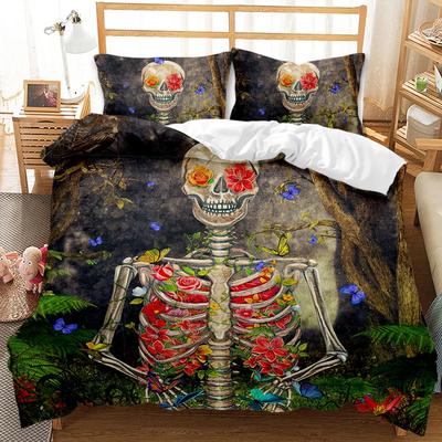 Skull Duvet Cover Set Thriller Skeleton Pattern Bedding Set Halloween Comforter Cover For Kids Boys Teens Polyester Quilt Cover