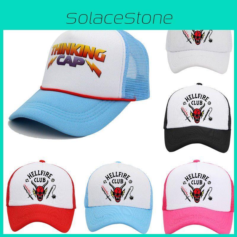 Vintage Style Baseball Cap Stranger Things Thinking Cap With White Foam Front-pane Blue Mesh Netting And Red Brim Perfect For Fans And Collectors