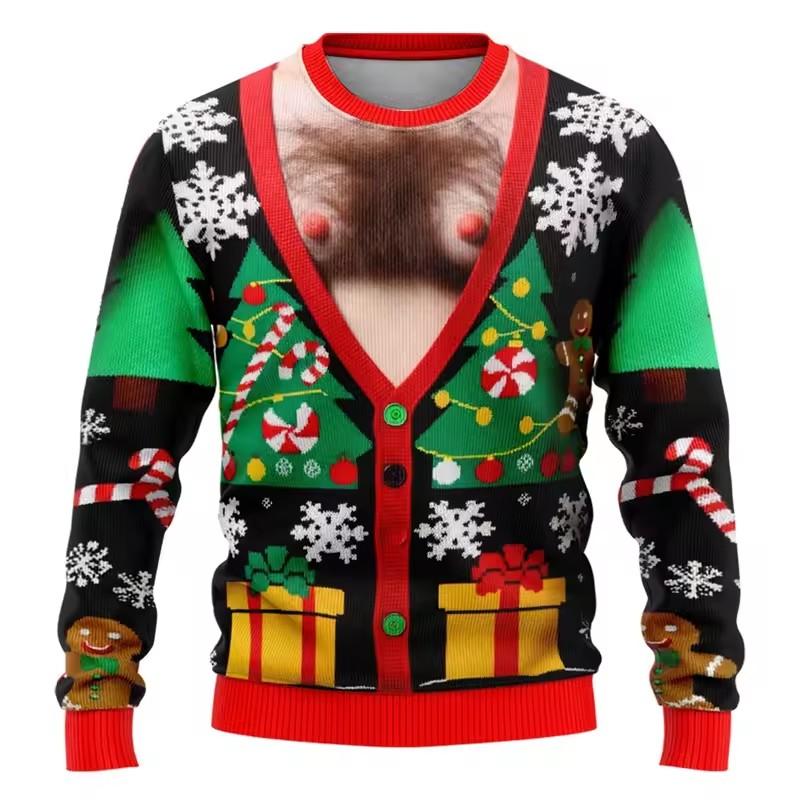Fashion Ugly Christmas Sweater Funny Xmas Graphic Sweatshirt Santa Claus Cosplay Pullovers Boy Crewneck Polyester Tracksuit