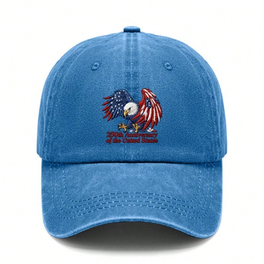 [Patriotic Baseball Cap] 250Th Anniversary USA Eagle Print Adjustable Hat Polyester Breathable Vintage Washed Casual Outdoor Sports Unisex For July