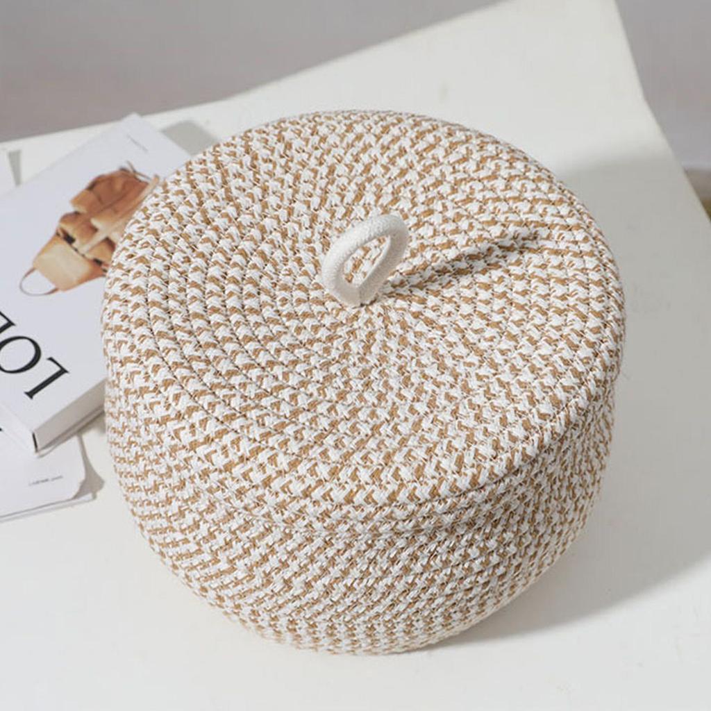 Cotton Ropes Storage Basket Round Woven Organizer Box With Lid Small Storage Organization For Toys Snacks Keys Towels