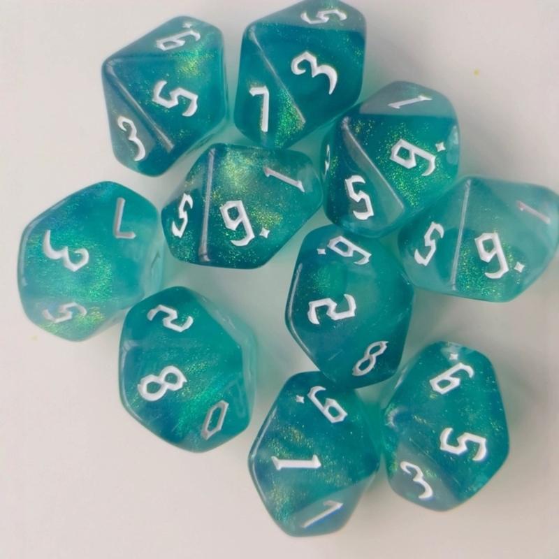 10 Stück Glitzernde Bunte 10-seitige Acryl-Würfel Rollenspiel Tischspiel Würfel Polyedrische Würfel für Tischspielspieler