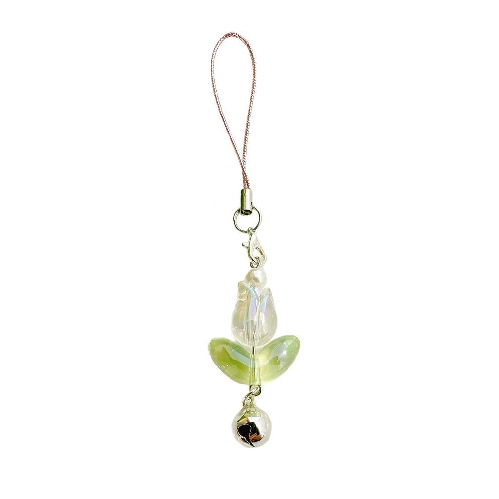 Sweet Tulip Flower Bell Charm Pendant Chain Phone Strap Pocket Keychain Strap Hangings Decoration for Key Bag Purse