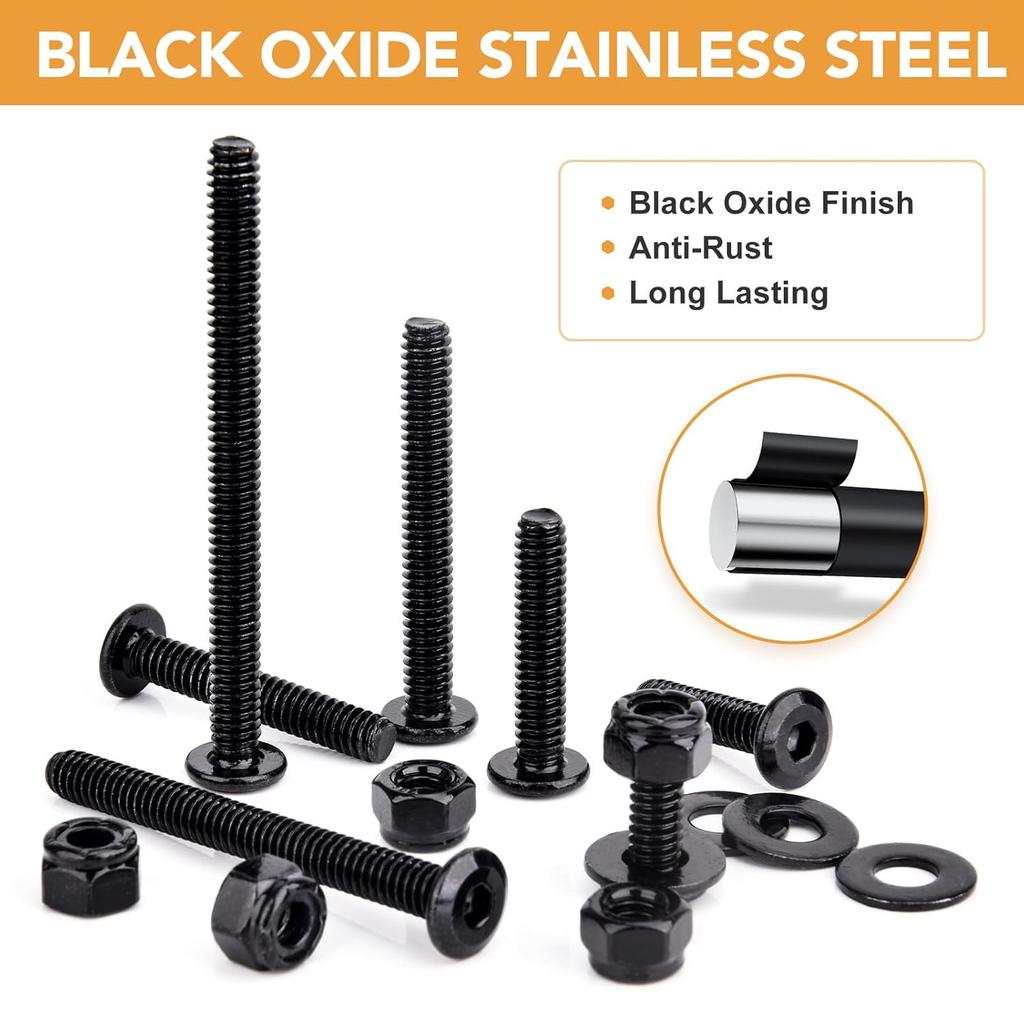 VIGRUE 1/4-20 Flat Socket Head Screw Assortment Furniture Bolts Countersunk Screws Lock Nuts Kit, Stainless Steel 18-8 (304), Black Oxide, Length