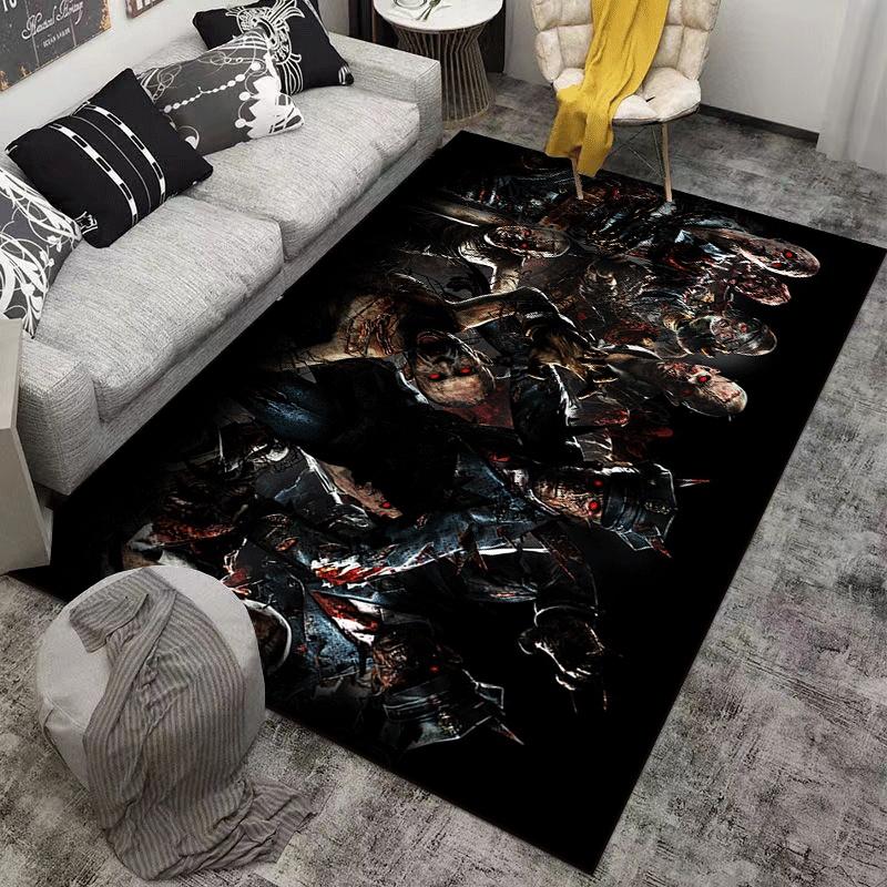Zombie Themed Rug: Dark and Eerie Design with Ghoulish Characters Suitable for Use As an Anti-slip Game Mat for Living Room and Bedroom Sofas