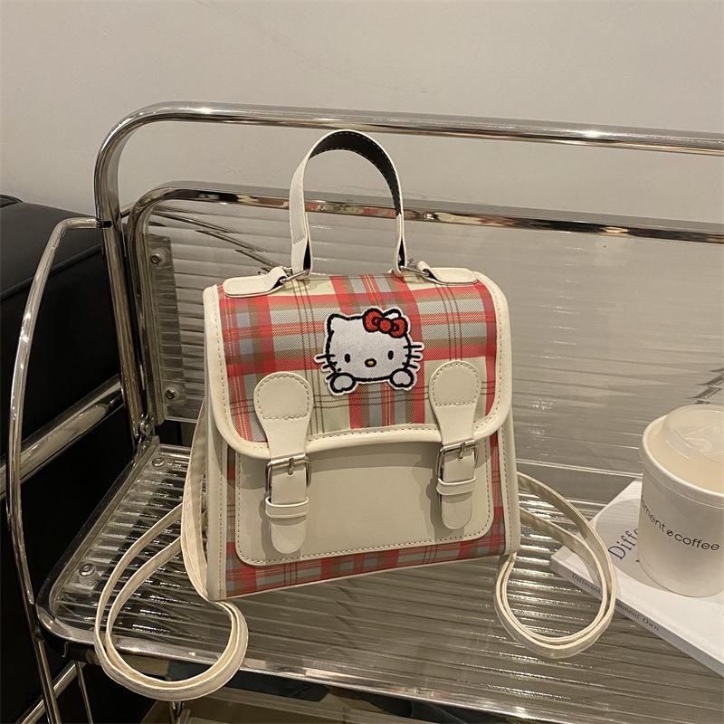 Korean backpack college style Hello Kitty new female cute plaid 2025 student commuting versatile messenger bag
