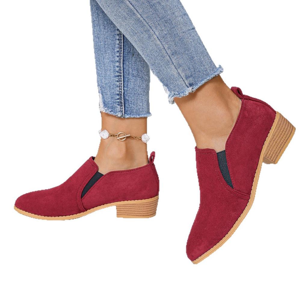 2025 New Korean Version of Xiaoxiangfeng Fashion Suede Round Head British Style Thick Heel Casual Women's Fashion Shoes