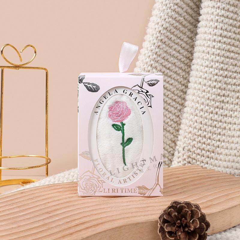 Rose Tulip Embroidered Towel Rose with Hand Gift Coral Velvet Wedding Bridesmaid Towel Gift Hand Towel Wedding