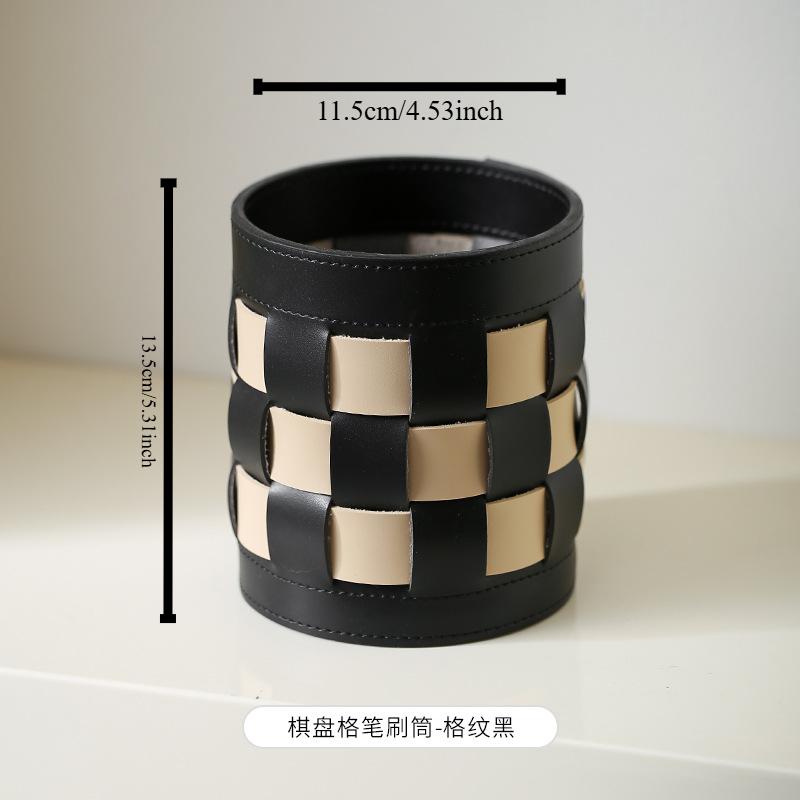 BEPAN Leather makeup brush storage bucket, high-end feel, light luxury pen holder, leather storage box, desktop
