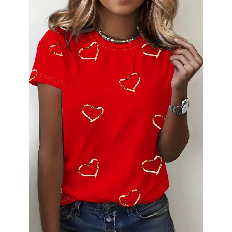 Ladies Love Print 3D T-shirt Round Neck Short Sleeved Soft Daily Top Comfortable Casual Shirt Fashiona Printed Design
