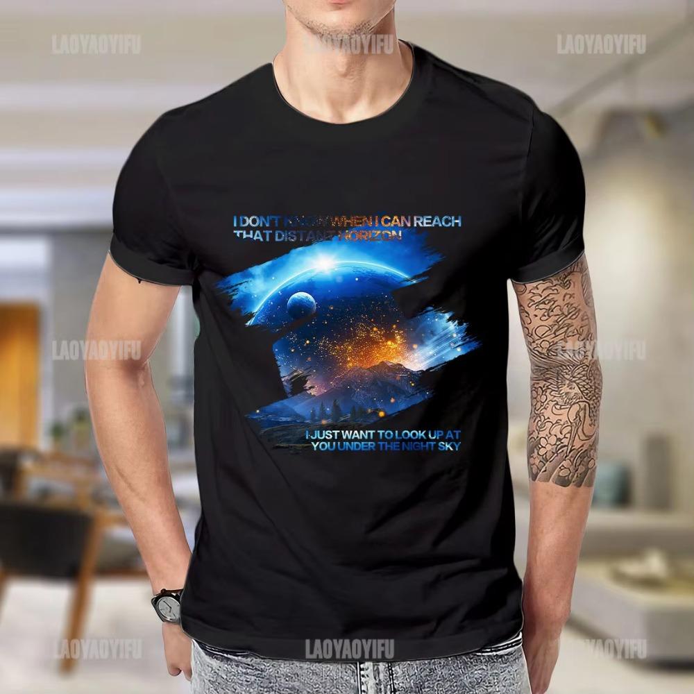 ClassicVintage Men T Shirt Vincent Van Gogh The Starry Night with Middle Earth Sauron Tower Printed Woman Tshirt Streetwear