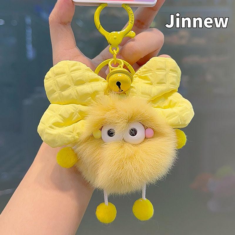 Bowknot Colorful Plush Rabbit Fur Keychain Cute Cartoon Design Perfect For Bags