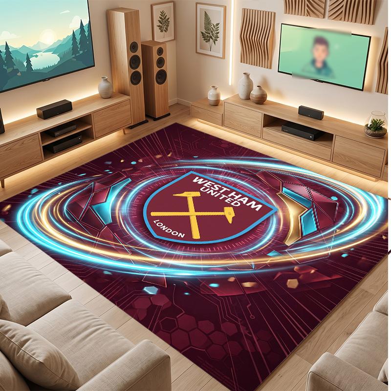 Tappeto in Velluto di Cristallo con Stampa del West Ham United Football, Comodo Assorbente d'Acqua Antiscivolo Tappeto per Pavimenti Interni