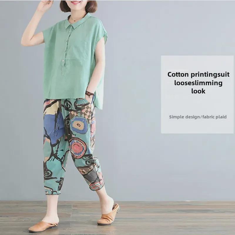 Women's 2024 Summer Retro Loose Cotton & Linen Mid-Sleeve Doll Collar Shirt