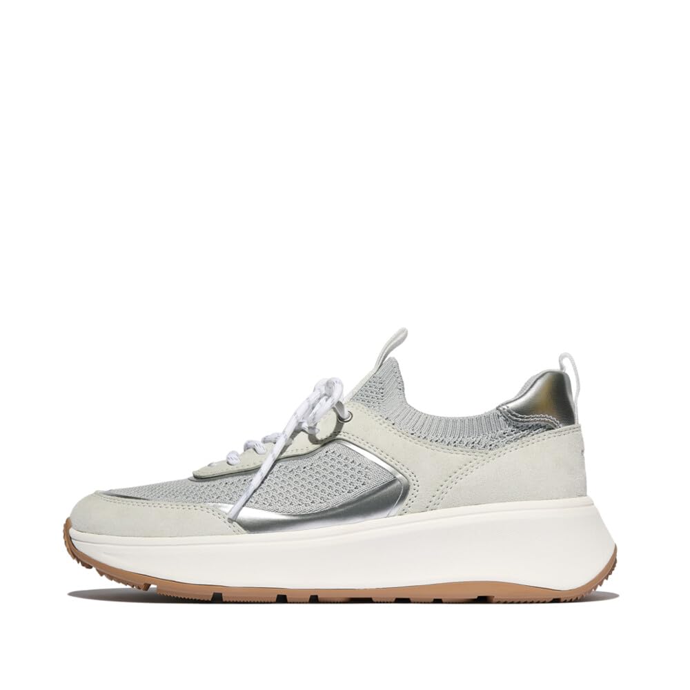 FitFlop Flatform Laced Urban Size cm F-MODE Suede/Knit Slip-On Sneakers, Women's, White/French Grey, 25.0 [Used]