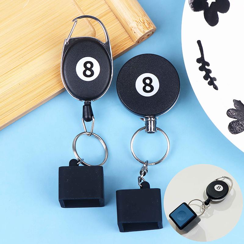 1Pc Black Billiard Telescoping Chalk Holder Snooker Pool Cue Chalk Holder Keychain Retractable Rope Chalk Holder W Mounting Clip