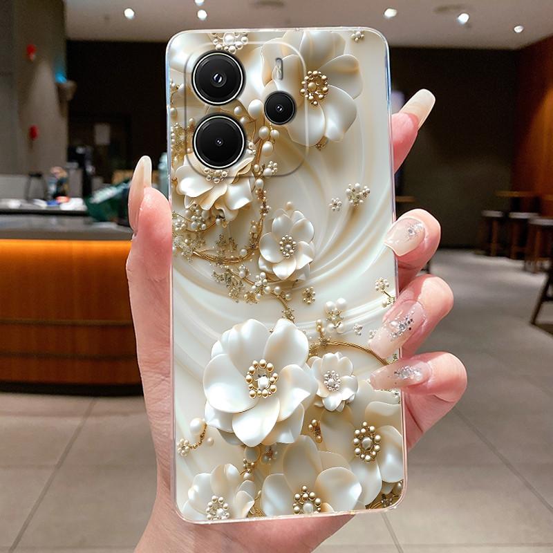 

Case For Xiaomi Redmi Note 14 4G 5G Fundas Flower Butterfly Protective Thin Casing Transparent Soft Silicone TPU Phone Cover Note 14 4G Global
