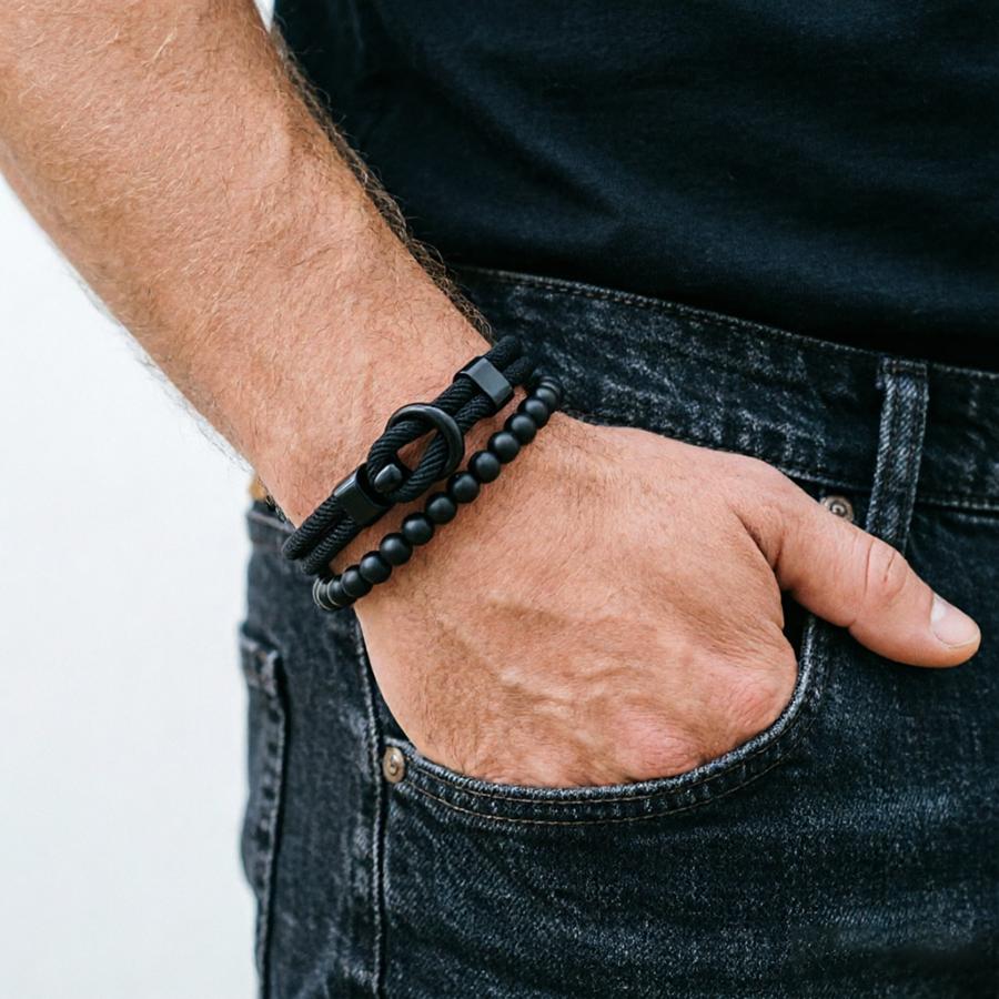 

Noter New 2Pcs Men Bracelet Set 10 Color Options Premium Selected 4mm Cord Leisure Versatile Accessories 2 Sizes Available Joias 18.5cm(7.3inch) чёрный