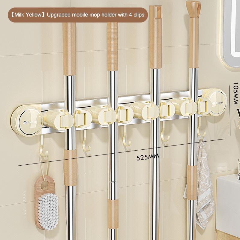 Bathroom Mop Broom Storage Rack Multi Functional Suction Cup Wall Mounted Non Perforated Storage Rack Living Room