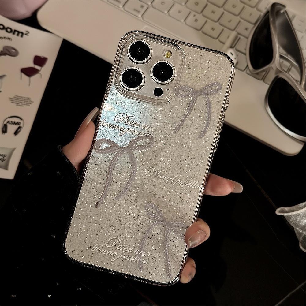 

Glitter Ins Pearl Bow Iphone Apple 16 Phone Case 14 Transparent 15pro Max Niche 11 Suitable 12pro max(6.7)