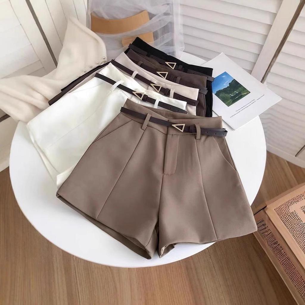 Women's Korean Style High Waist A-Line Shorts with Belt - Spring/Summer 2025 Fashion