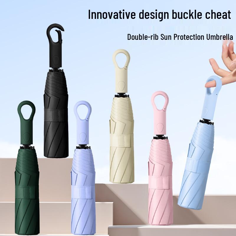 Compact Auto Folding Umbrella with Sun Protection, Portable with Ring Buckle, Suitable for All Weather