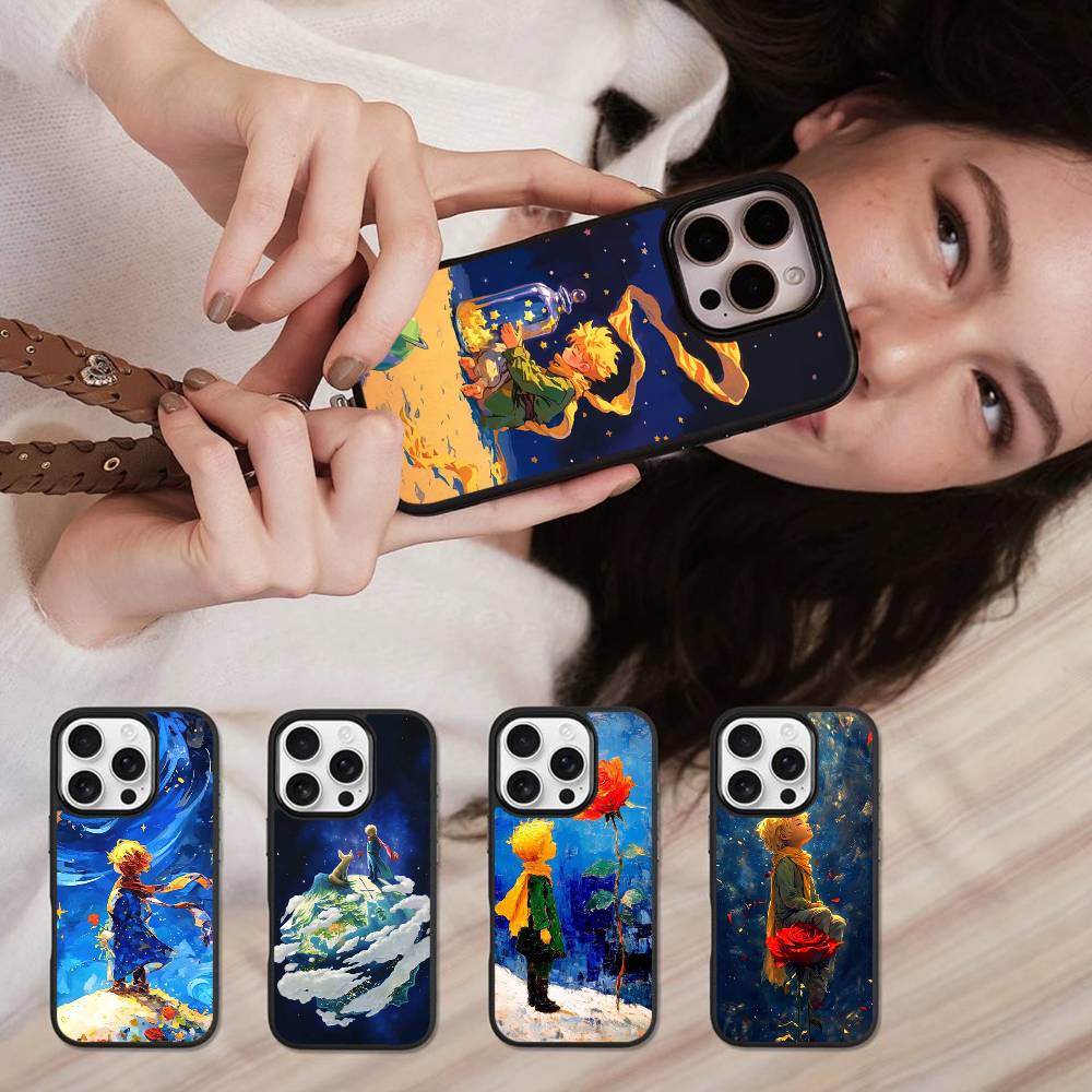 Oil Painting The Little Prince Black Silicone Hard Plastic Phone Case For Iphone 17 Air 16 15 14 13 12 11 Pro Max PC+TPU Cover