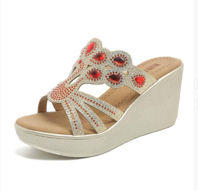 Women s pearl flip flops summer platform shoes open toe sandals woven 35
