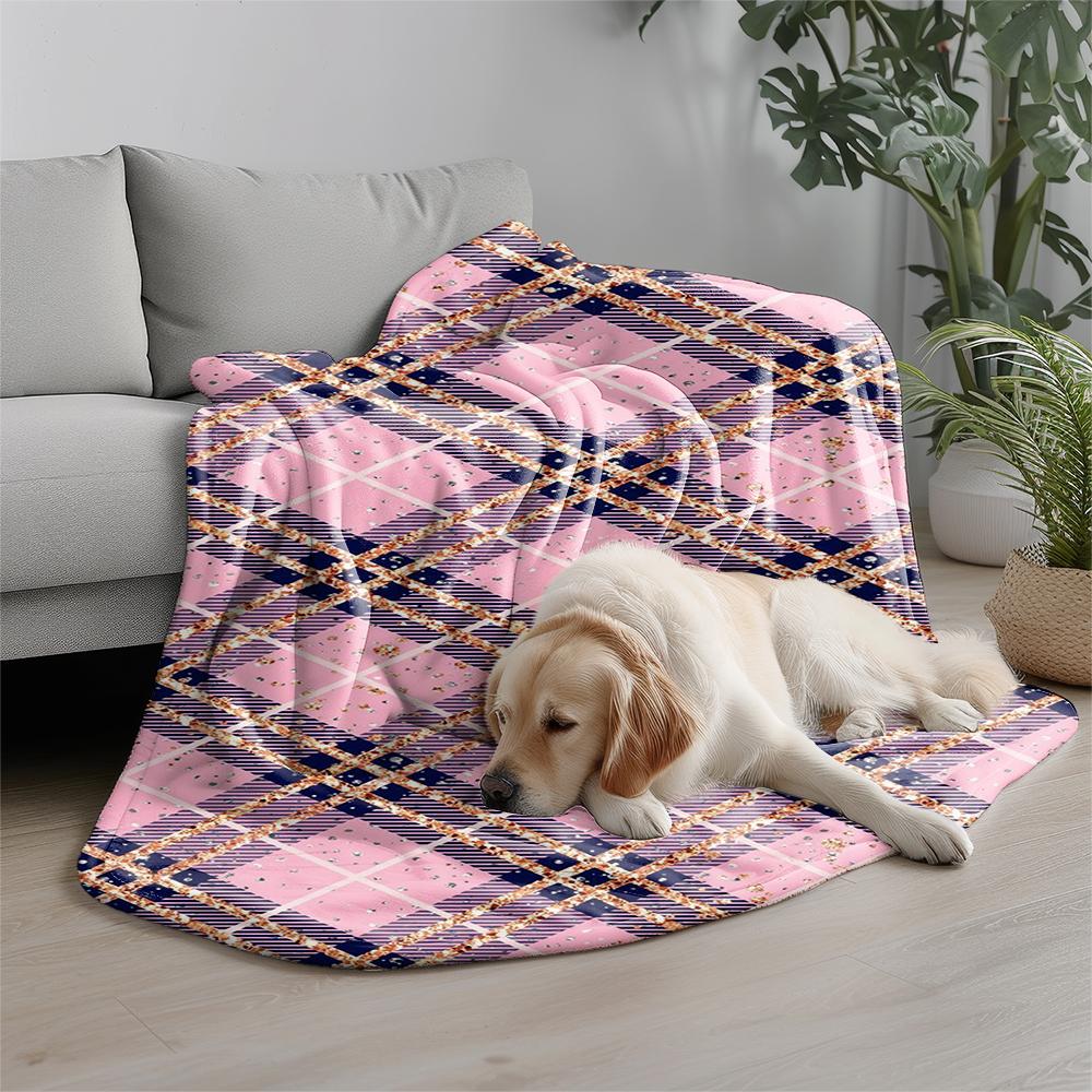 Pink Plaid Pattern Blanket Microfiber Flannel Cover Blanket Bedroom Living Room Sofa Soft And Comfortable Home Decoration