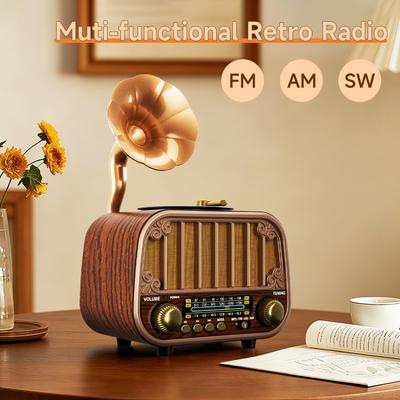 Vícepásmové vintage rádio, přenosné FM AM SW rádio, bezdrátové streamování hudby a přehrávání z TF karty, retro styl pro domácnost/zahradu