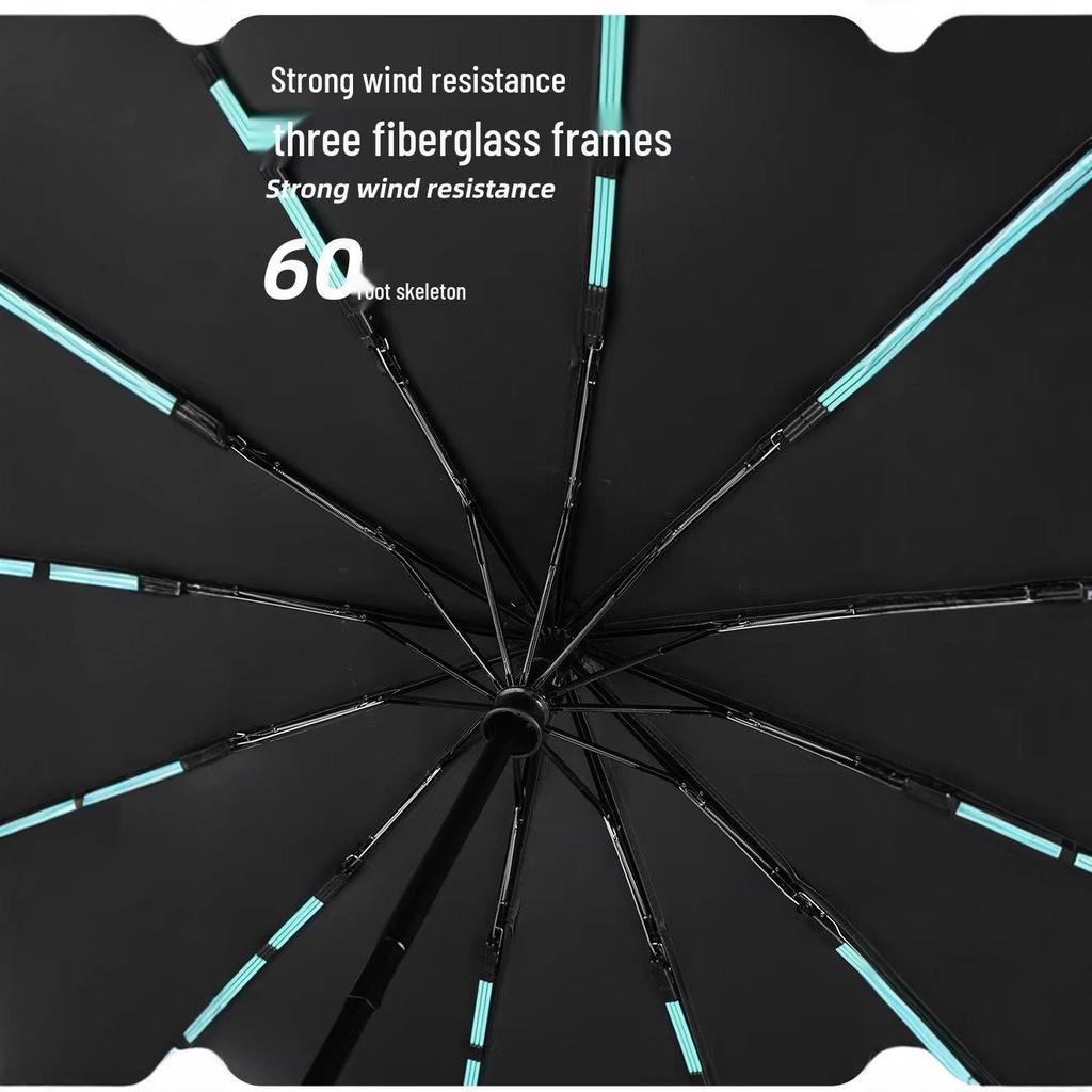 Popular 60-Rib Extra-Large Fully Automatic Black Dual-Use Umbrella for Students & Adults - Custom Logo Option Available