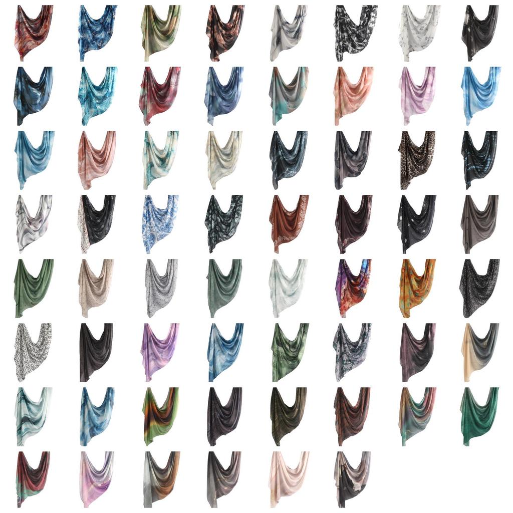 Watercolor Series Cotton Satin Printed Ethnic Headscarf Shawl for Women, 180x80CM.