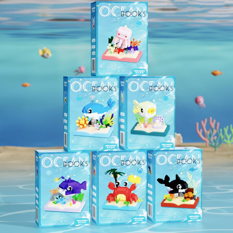 Ungiftige Unterwasser-Tier-Laternenfisch-Krabben-Oktopus-Kleinteile-Bausteine Kinder-Lern-Montagespielzeug-Ornamente
