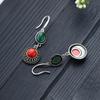 Chinese Classical Cheongsam Hanfu Earrings with Imitation Southern Red Agate & Thai Silver Electroplating