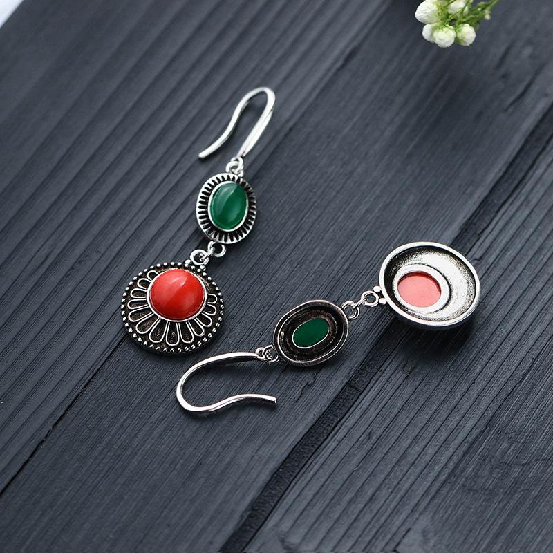 Chinese Classical Cheongsam Hanfu Earrings with Imitation Southern Red Agate & Thai Silver Electroplating