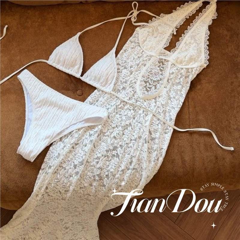 Greek Goddess Vacation Dreamy High-end Lace Fishtail Long Dress Swimsuit Bikini Beach Island