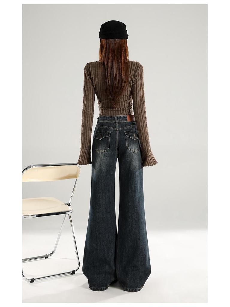 Women's Blue Retro High-Waist Slim Fit Flare Jeans