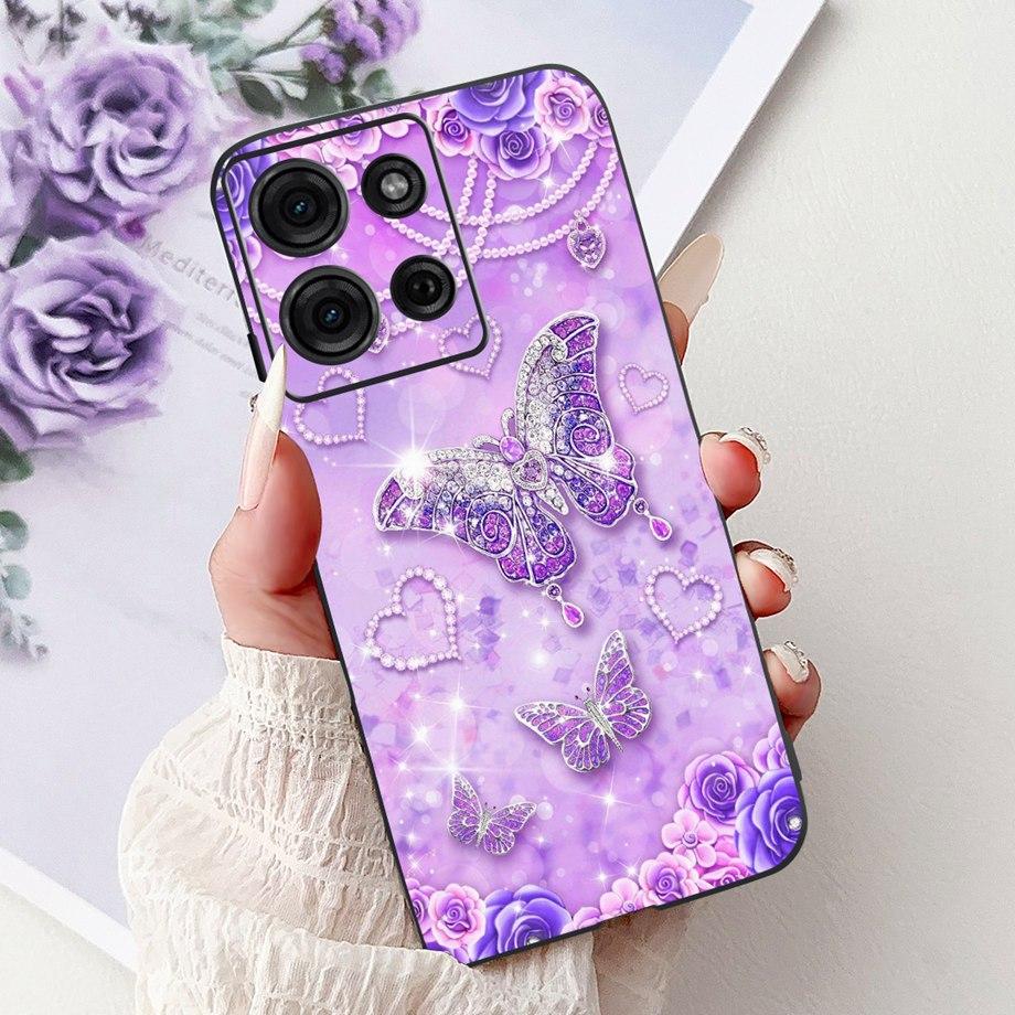 For Motorola G05 G15 Power G35 G55 G75 E15 Phone Case Back Cover Girly Fashion Flower Butterfly Paintong Soft TPU Bumper Fundas