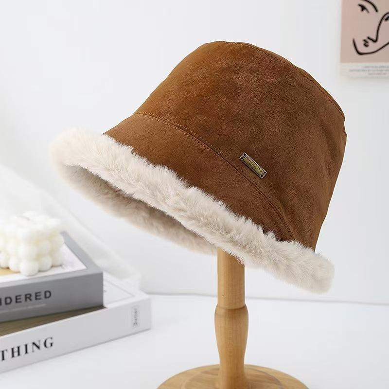 

Новая осенне-зимняя универсальная кожаная плюшевая панама с помпонами, женская шапка с ушками, спереди длинная, сзади короткая M（56-58cm） верблюд