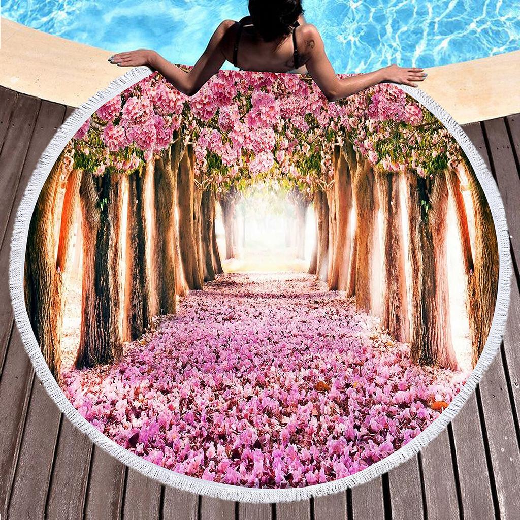 Beautiful Garden Floral Round Beach Towel, Microfiber Circle Beach Towels Quick Dry Beach Throw Blanket Sand Free Pool Towels