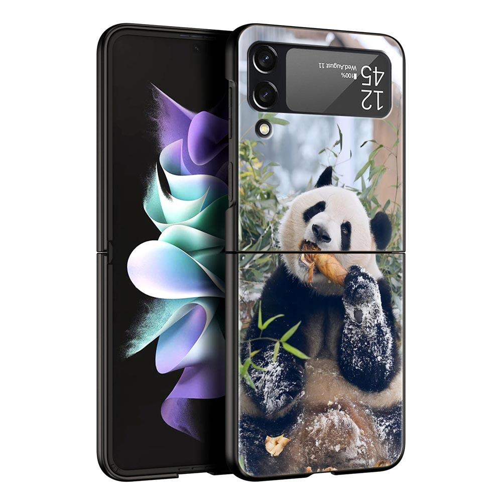 Phone Case For Samsung Galaxy Z Flip 3 4 5 Hard Black Folding PC Luxury For Samsung Z Flip3 Cover Protect Shell Fubao Panda