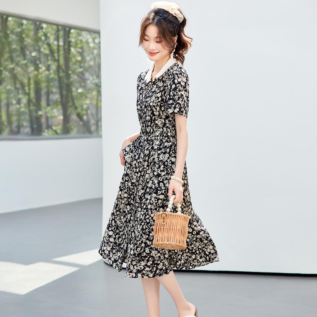 High End Women's Lapel Dress, 2026 Summer New Collection, Waist Cinching Temperament, Ladies' Mid Length Dress