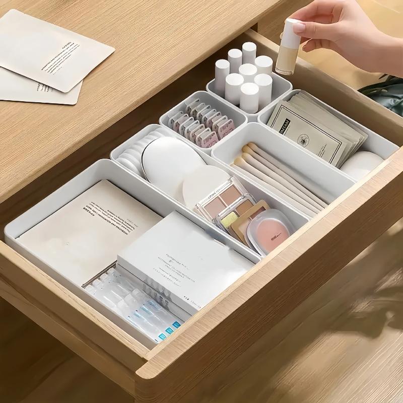 7Pcs Drawer Organizer Set, Plastic Cosmetic And Skincare Storage Boxes With Dividers For Vanity, Desktop,And Drawer Organization