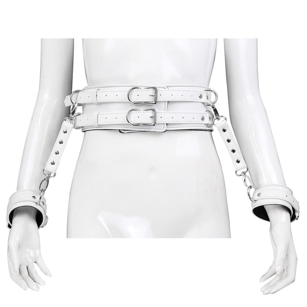 BDSM PU Leather Waist To Wrist Restraint Harness Set Adjustable Bondage Belt with Cuffs Slave Role Play Adult Sex Toy for Women