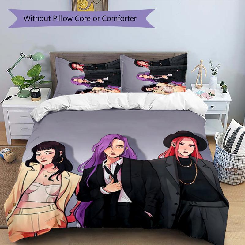 KPOP Hunter 3-teiliges Bettwäsche-Set Bettbezug Verschluss Enthält 1 Bettbezug & 2 Kissenbezüge für Alle Jahreszeiten Schlafzimmer Zuhause Wohnheim Dekor
