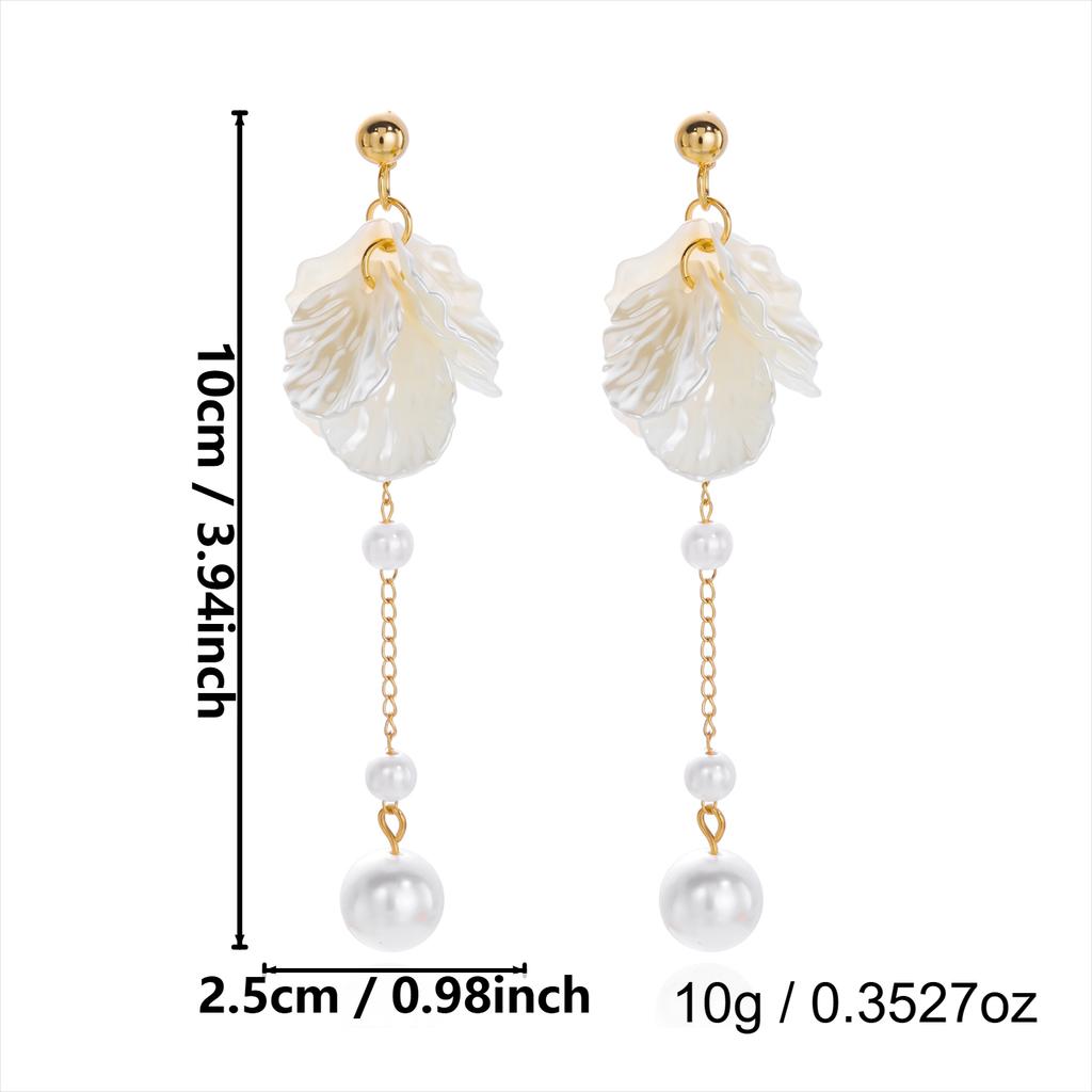 Elegant White Flower Imitation Pearl Tassel Earrings for Women Layered Petal Drop Jewelry Daily Party Birthday Gift Accessories
