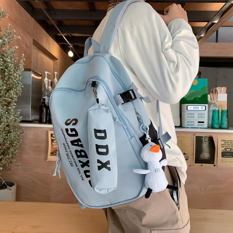 Men Lightweight Backpack Letter Print Student Schoolbag Women Large Capacity Campus Backpack with Pen Bag
