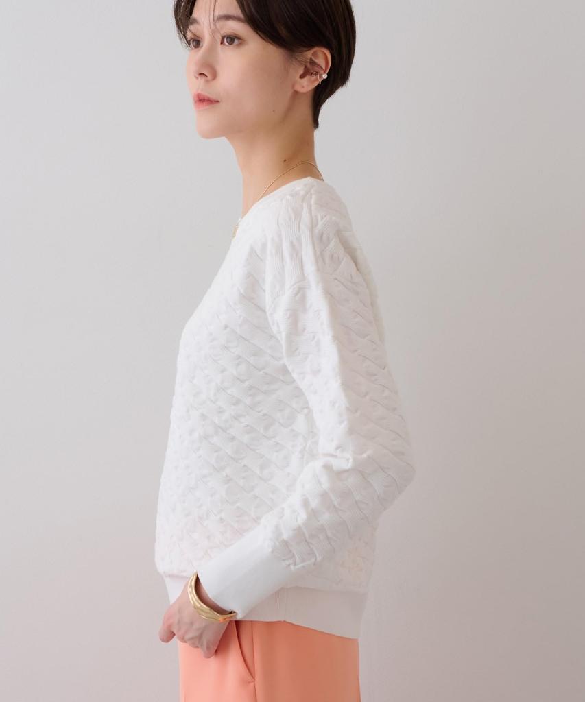 INDIVI Spring Knit Washable Cotton Puffed Jacquard White Size 38 Sweater, Blend, Knit, 12712152, Women's, (001), (M)