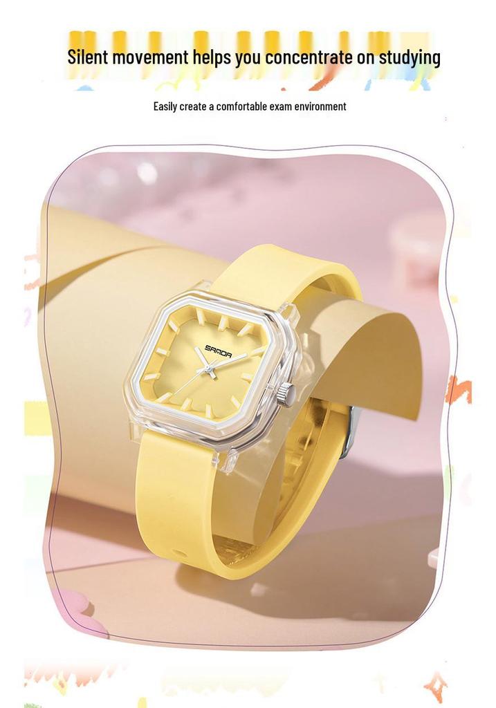 Sanda Fashion Color Block Kids' Silent Quartz Square Exam Watch – 3D Creative Unisex Design