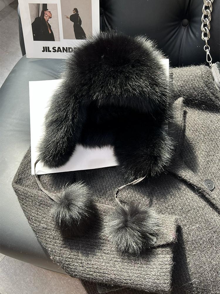Fox Fur Ear Protection Fur Lei Feng Hat Female Ski Hat Parent-child Furry Hat Headband Hat Thickened Warm Snow Hat
